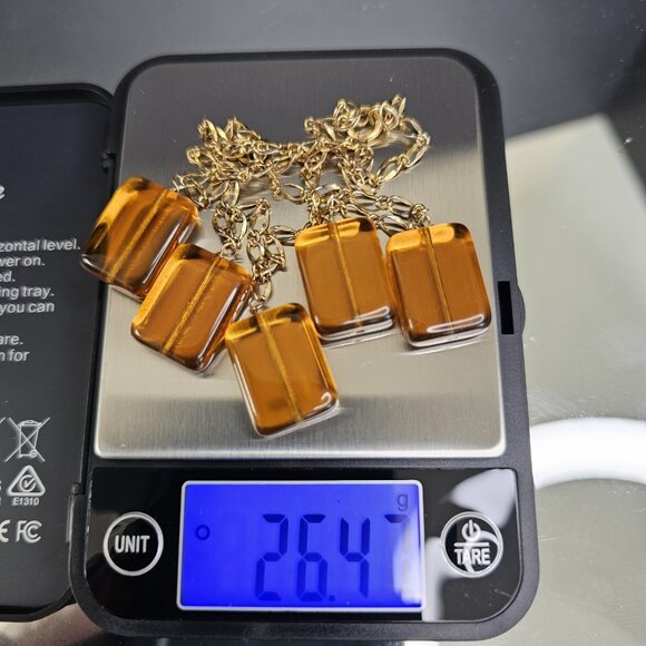 14K Gold Filled 18" Necklace With 5 Faux Amber Pendants Gorgeous! - Picture 6 of 6